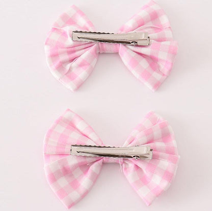 Pink Gingham 2pc Hair Bow Clips