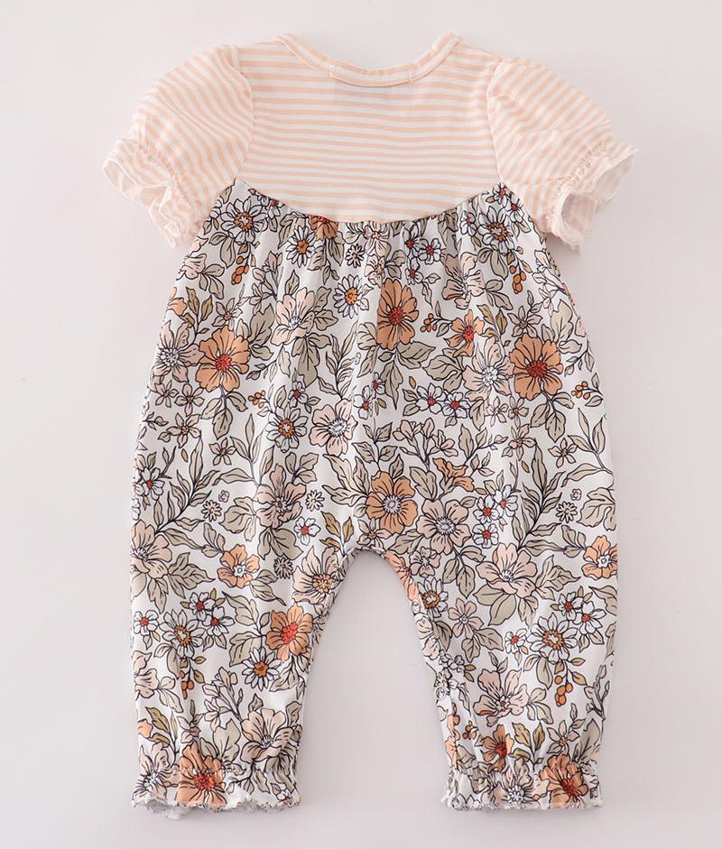 Bella Beige Vintage Floral Girl Romper