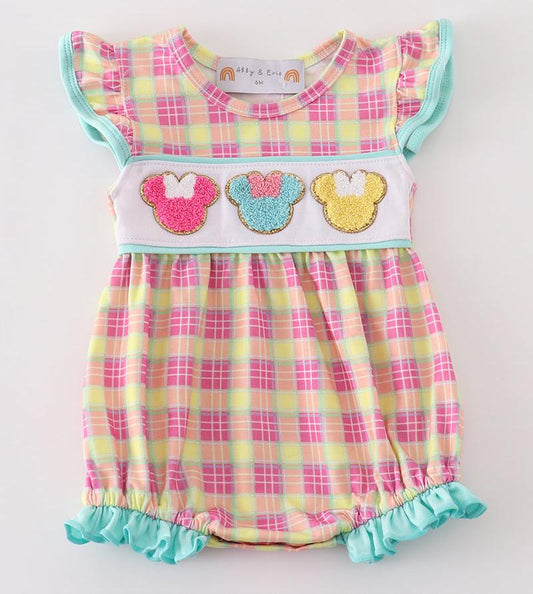 Candy Mouse French Knot Plaid Girl Bubble