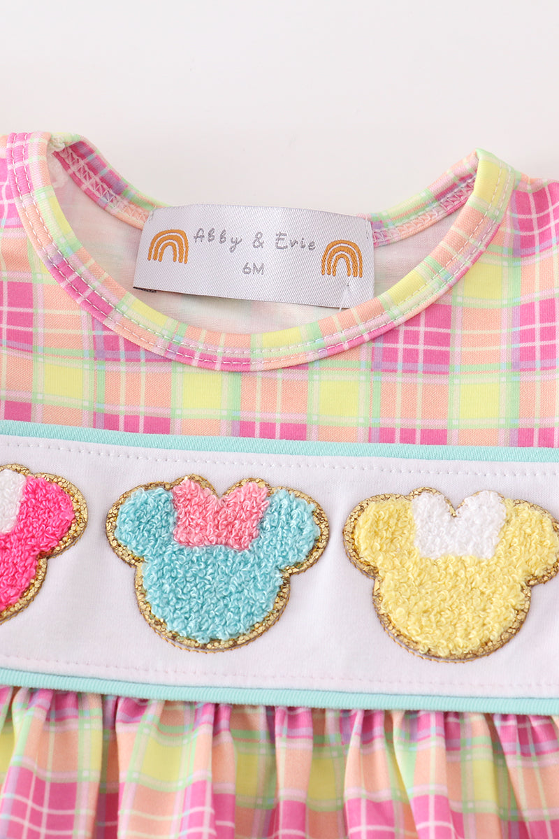 Candy Mouse French Knot Plaid Baby Girl Set