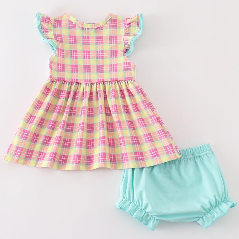 Candy Mouse French Knot Plaid Baby Girl Set