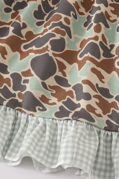 Camouflage Duck Embroidered Ruffle Dress