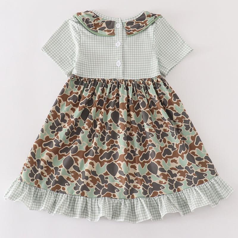 Camouflage Duck Embroidered Ruffle Dress