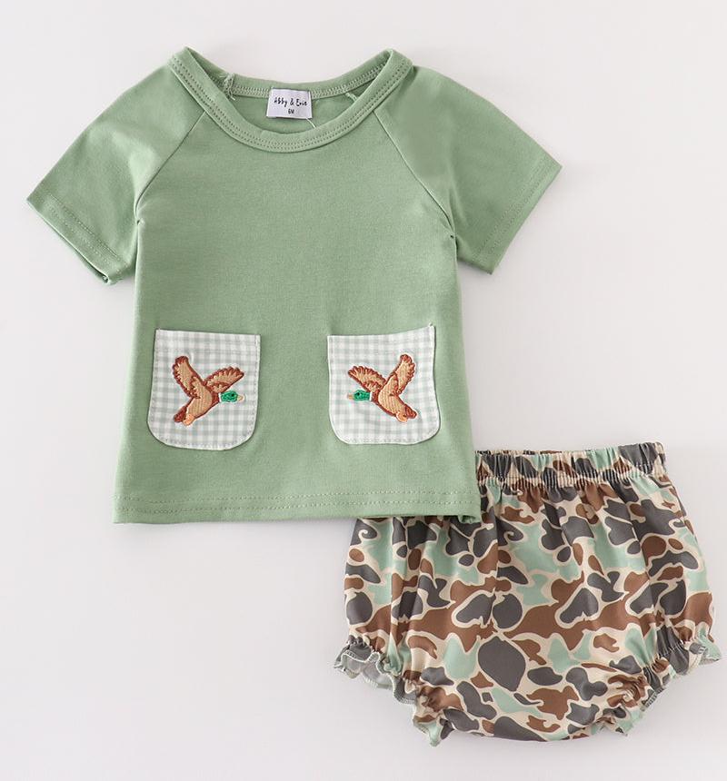 Camouflage Duck Embroidered Baby Bummie Set