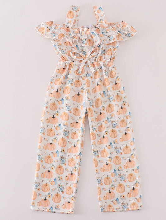 Orange Pumpkin Print Girl Jumpsuit