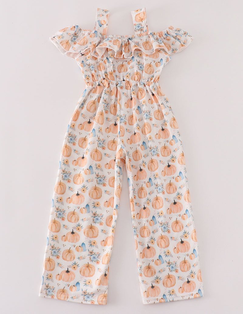 Orange Pumpkin Print Girl Jumpsuit