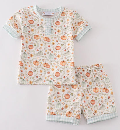 Pumpkin Print Pajama Shorts Set