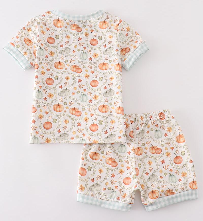 Pumpkin Print Pajama Shorts Set