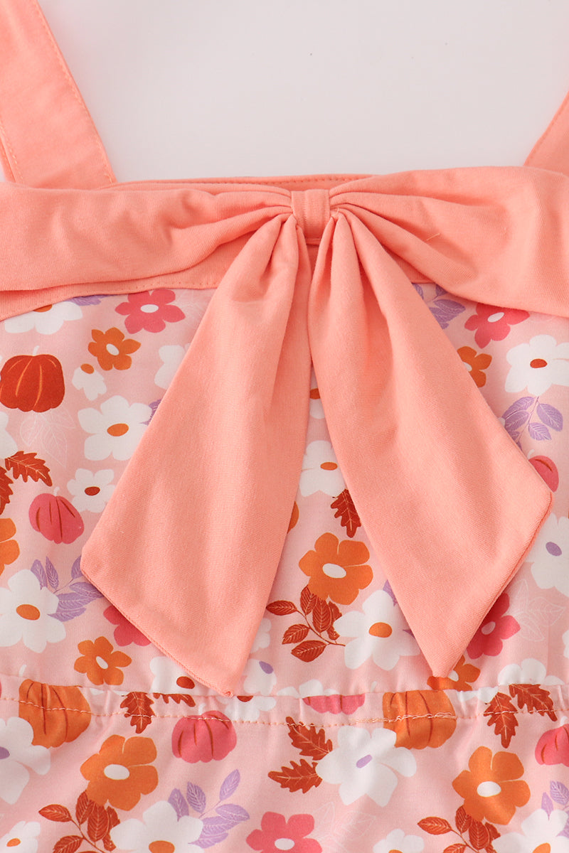 Pumpkin Floral Print Bow Women’s Dress