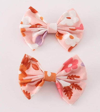 Pumpkin Floral Print 2pc Hair Bow