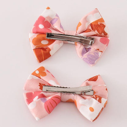 Pumpkin Floral Print 2pc Hair Bow