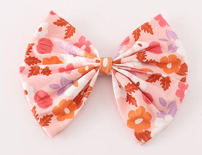 Pumpkin Floral Print 1pc Hair Bow