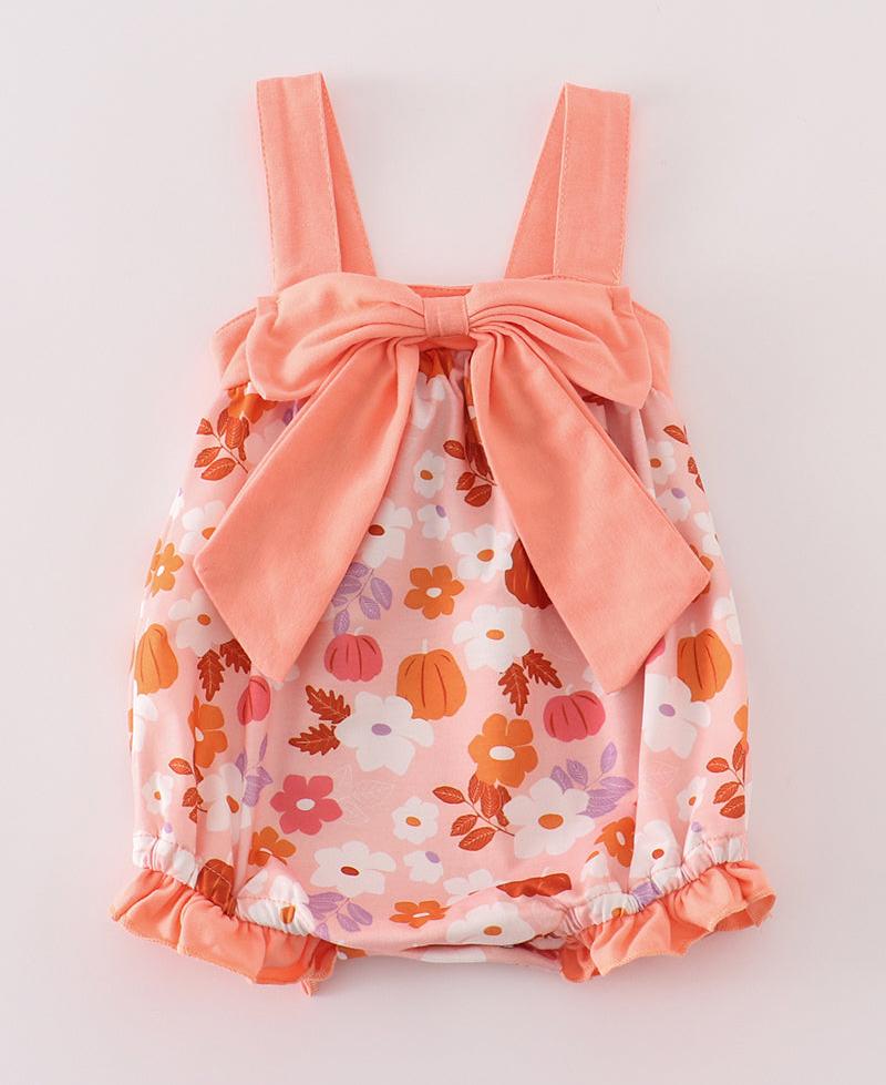 Pumpkin Floral Print Bow Bubble