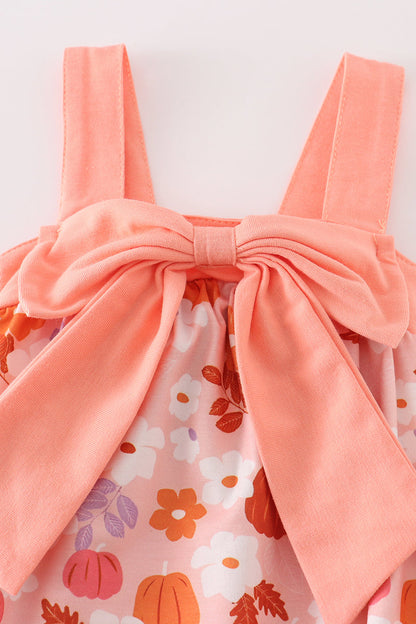 Pumpkin Floral Print Bow Bubble