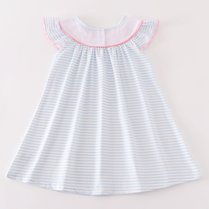 Blue Stripe Pumpkin Bows French Knot Dress