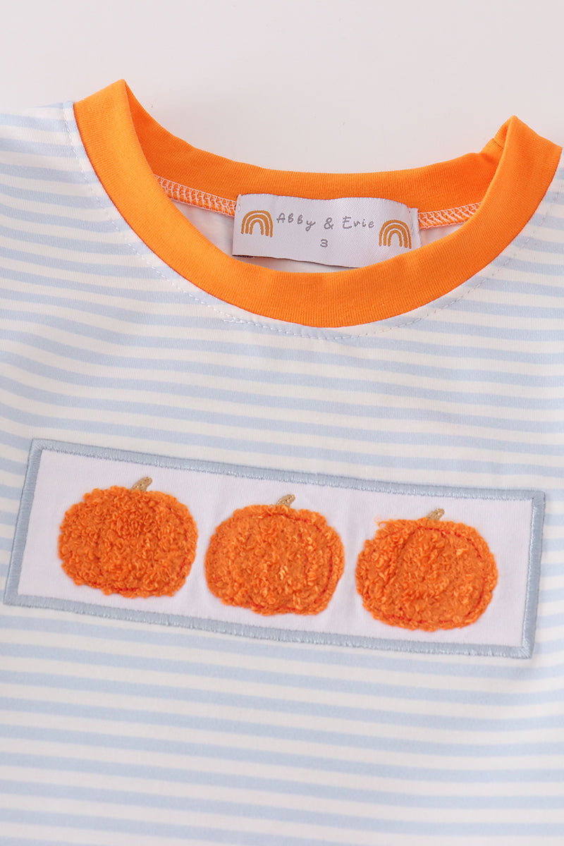 Blue Stripe Pumpkin French Knot Boy Set