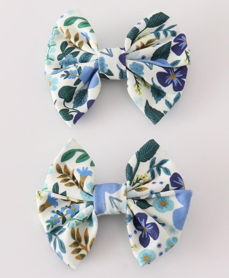 Cambria Blue Floral Print Hair Bow