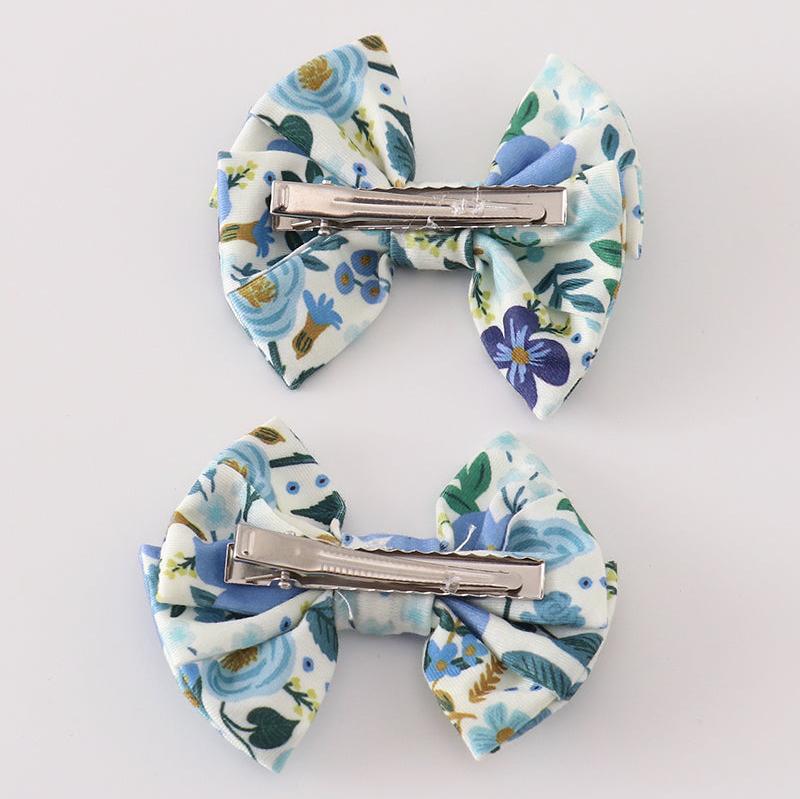 Cambria Blue Floral Print Hair Bow