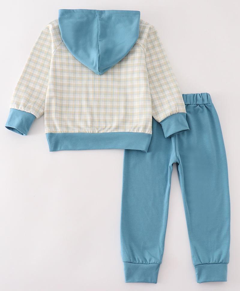 Teal Plaid Boy Hoodie Joggers Set