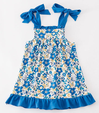 Cambria Blue Floral Print Ruffle Dress