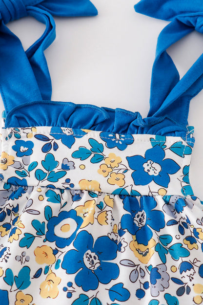 Cambria Blue Floral Print Ruffle Baby Bloomers Set