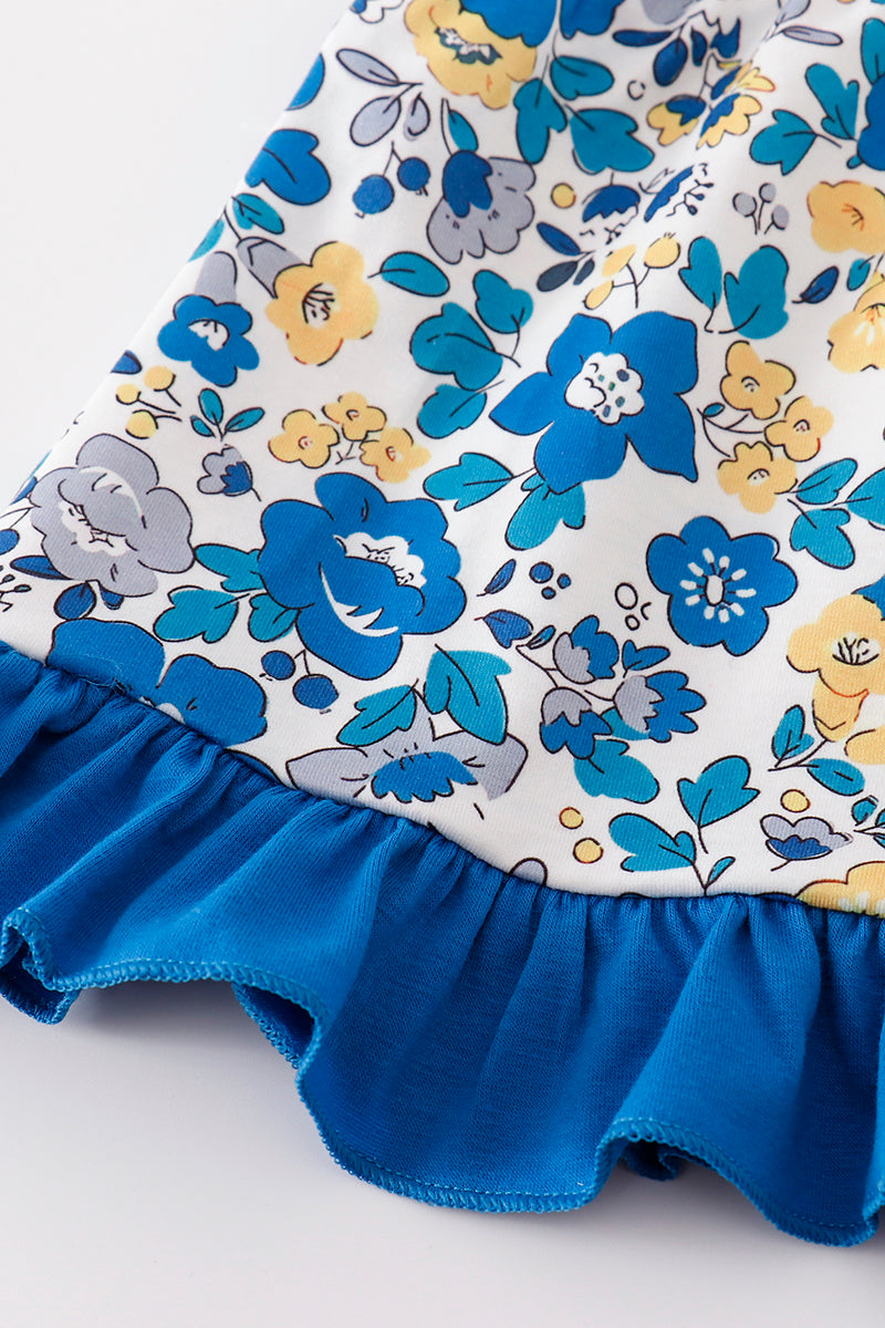 Cambria Blue Floral Print Ruffle Baby Bloomers Set