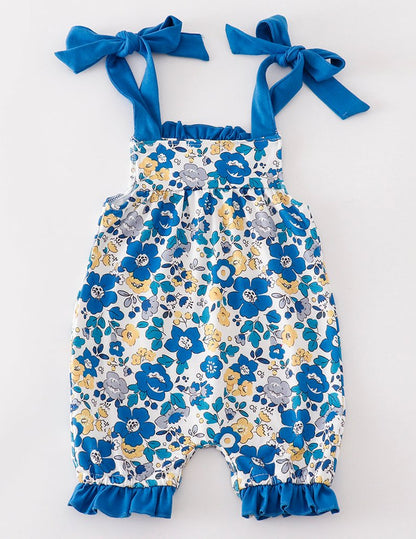 Cambria Blue Floral Print Girl Romper