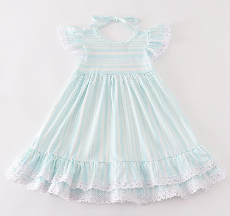 Sally Blue Stripe Ruffle Dress