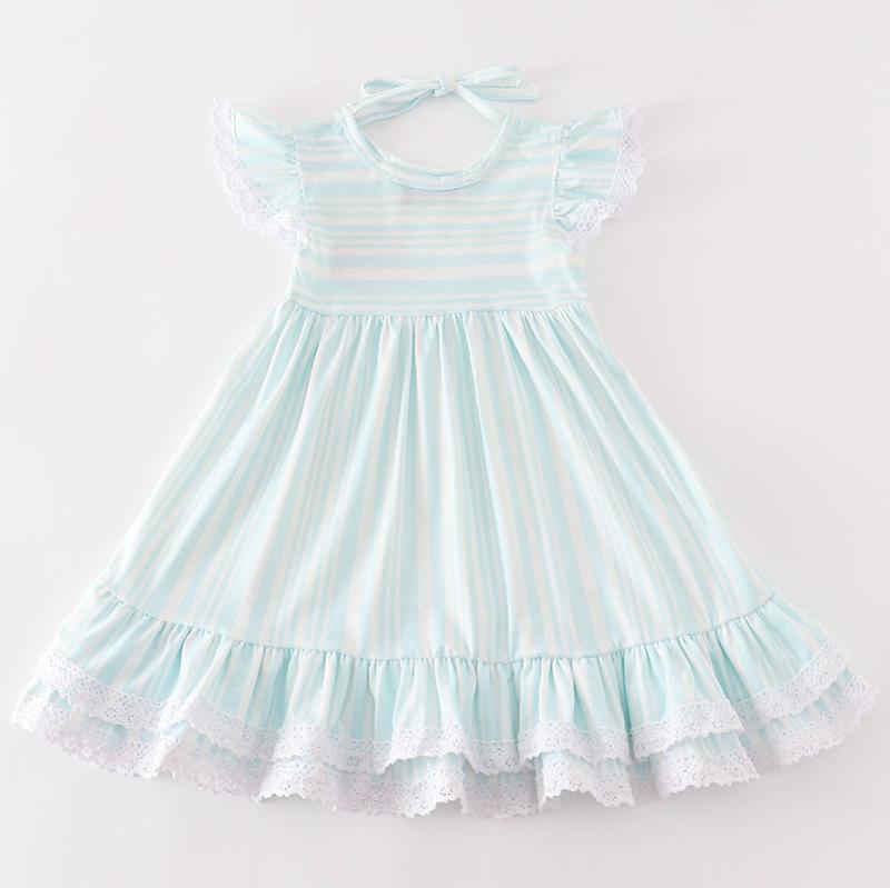 Sally Blue Stripe Ruffle Dress