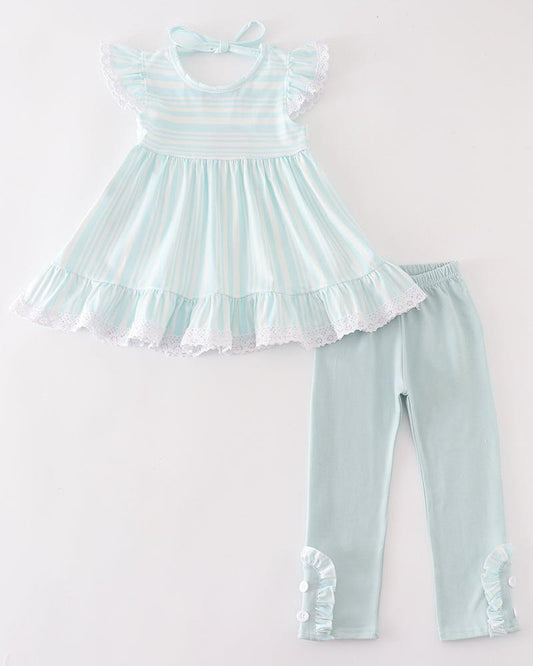 Sally Blue Stripe Ruffle Girl Set