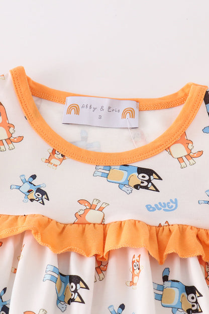 Orange Blue Dog Character Ruffle Girl Set