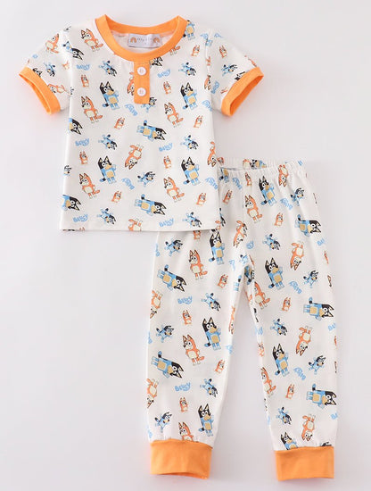 Orange Blue Dog Character Boy Pajamas Set