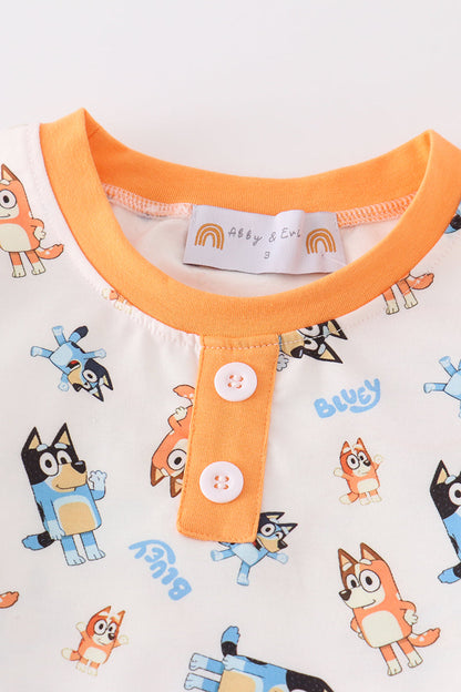 Orange Blue Dog Character Boy Pajamas Set