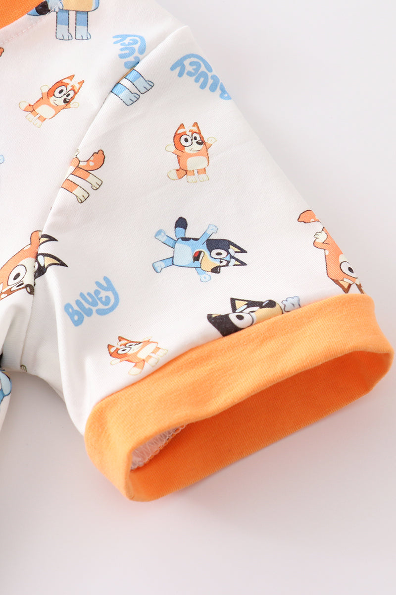 Orange Blue Dog Character Boy Pajamas Set