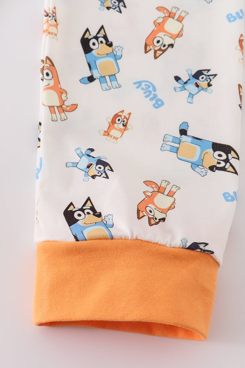 Orange Blue Dog Character Boy Pajamas Set