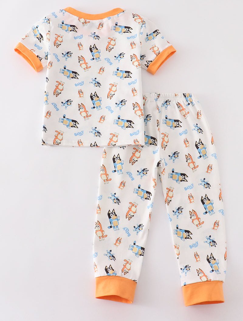 Orange Blue Dog Character Boy Pajamas Set