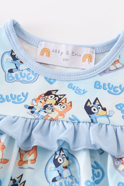 Blue Dog Duo Character Girl Ruffle Bubble