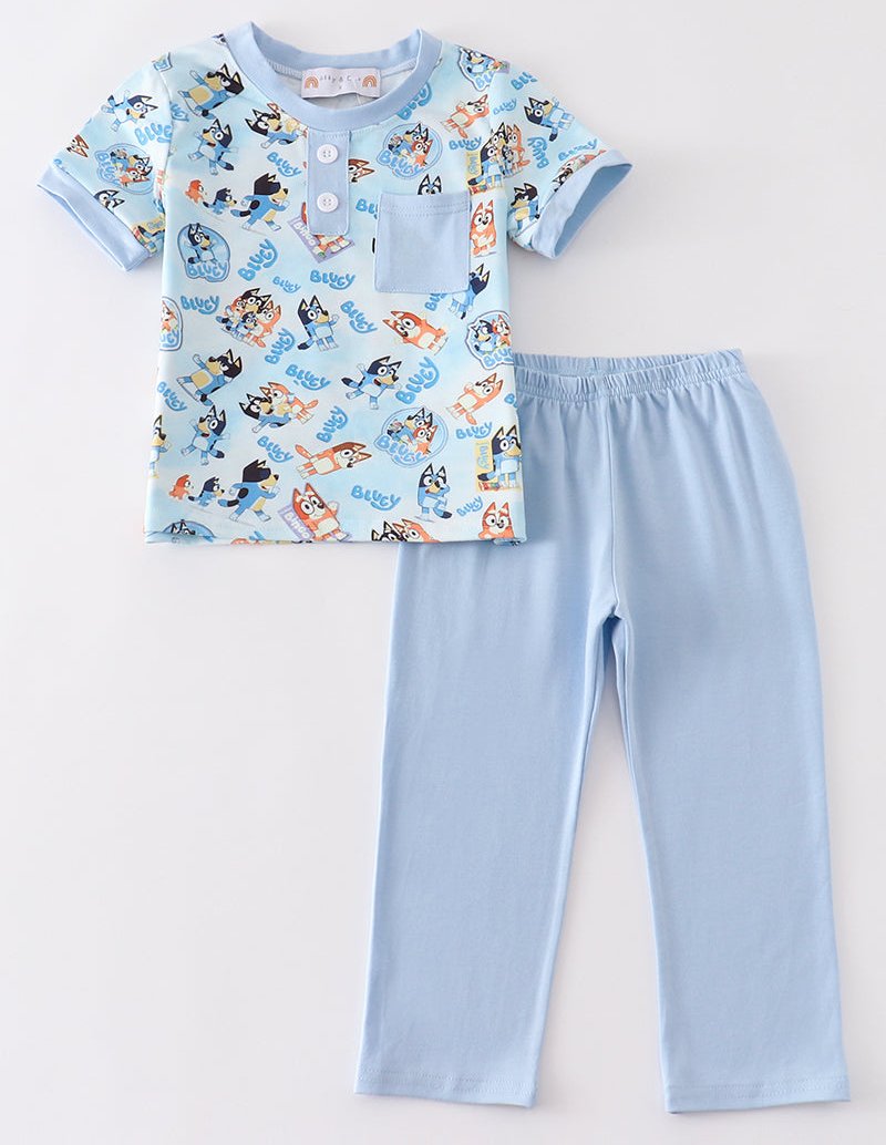 Blue Dog Duo Character Boy Pants Set