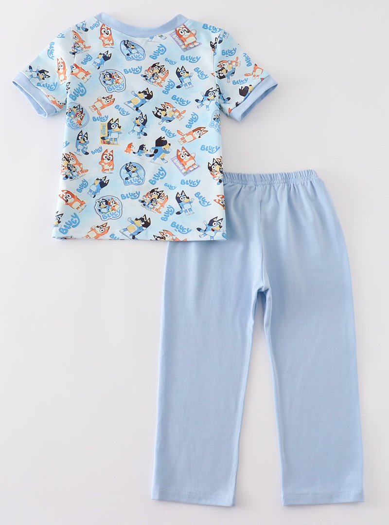 Blue Dog Duo Character Boy Pants Set