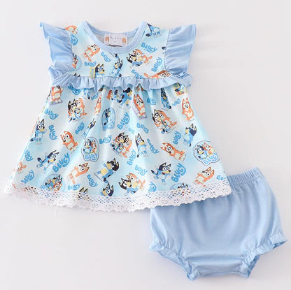 Blue Dog Duo Character Baby Girl Set