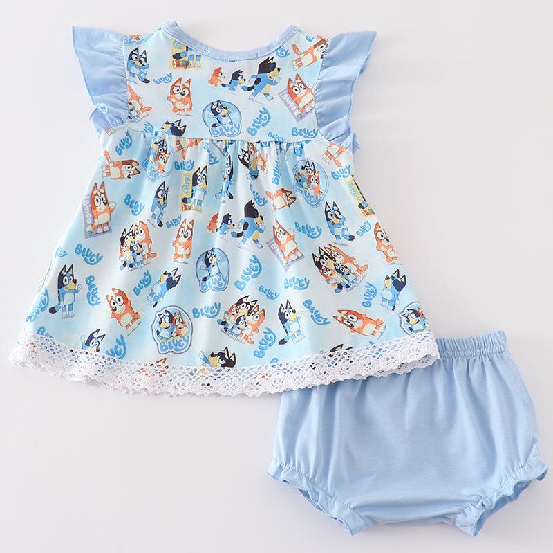 Blue Dog Duo Character Baby Girl Set