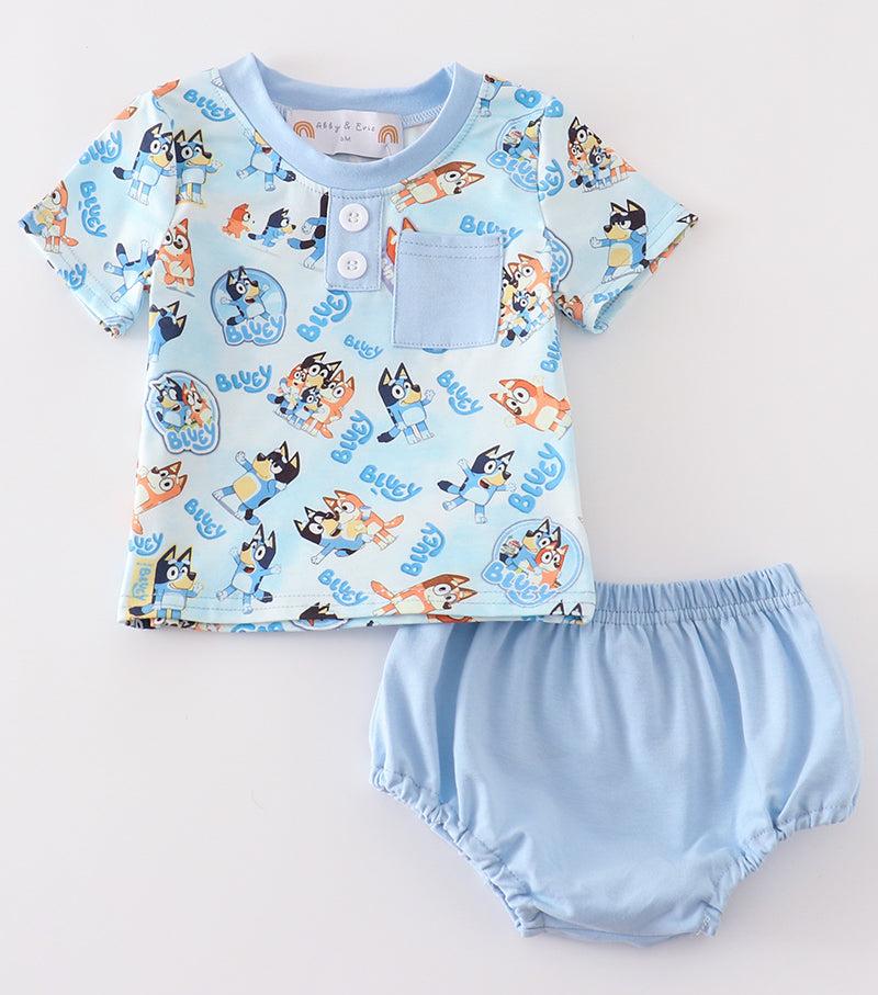 Blue Dog Character Baby Boy Set