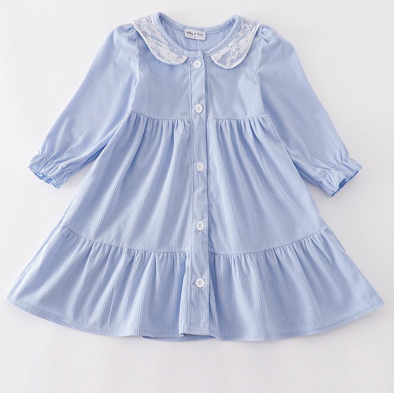 Blue Corduroy Ruffle Dress