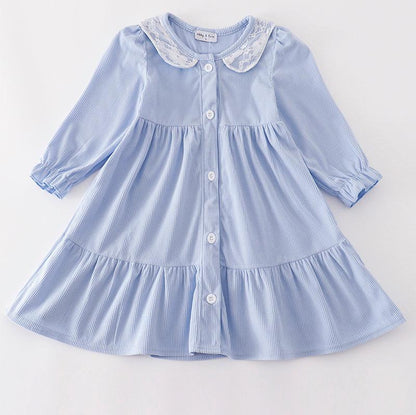 Blue Corduroy Ruffle Dress