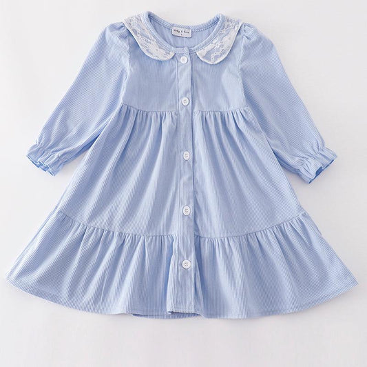 Blue Corduroy Ruffle Dress