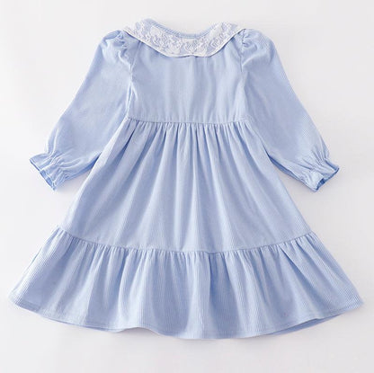 Blue Corduroy Ruffle Dress