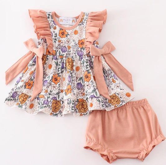 Jana Coral Floral Print Baby Ruffle Set