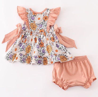 Jana Coral Floral Print Baby Ruffle Set