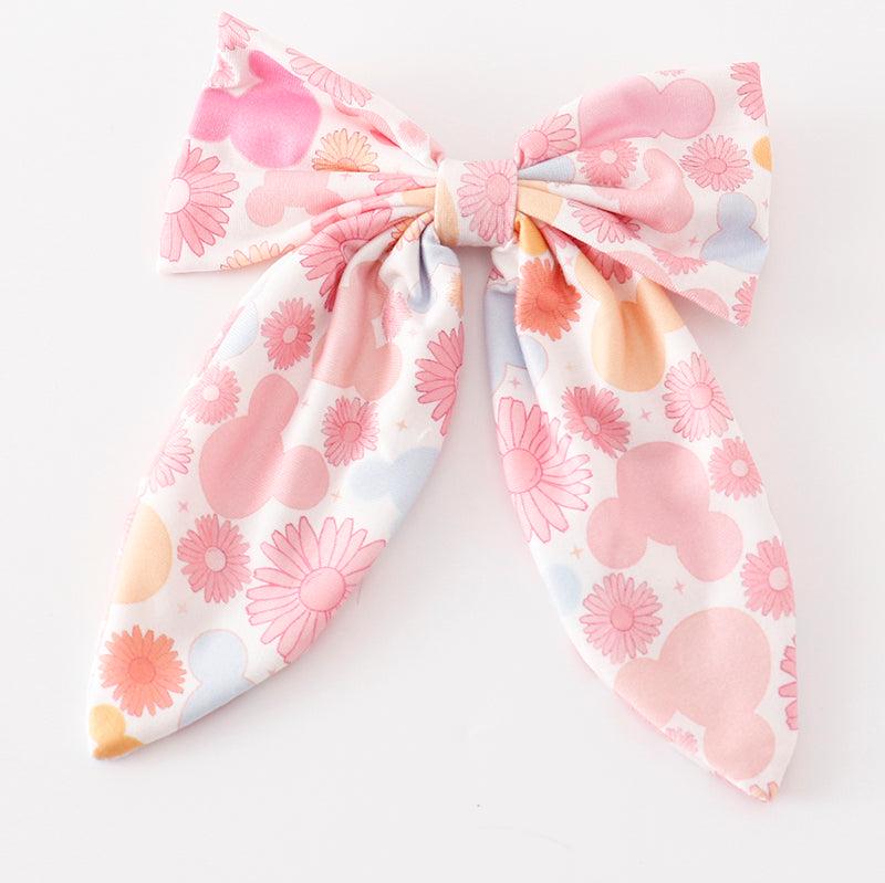 Pink Character Mouse Floral Print Hair Bow