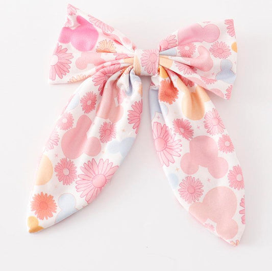 Pink Character Mouse Floral Print Hair Bow